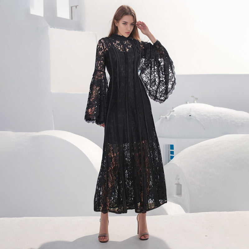 Women's Lace Embroidered Pleated Maxi Dress