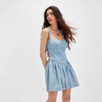 Women's Women Clothing Summer Solid Color Backless Slim High Waist Denim Dress Women