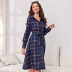 Women's Plaid Collared Long Shirt Dress