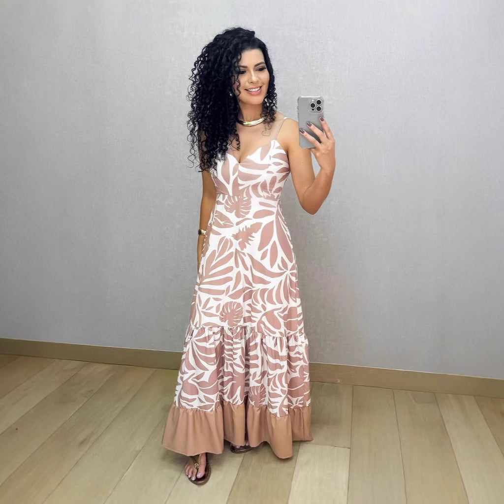 Printed Spaghetti-Strap Casual Dress
