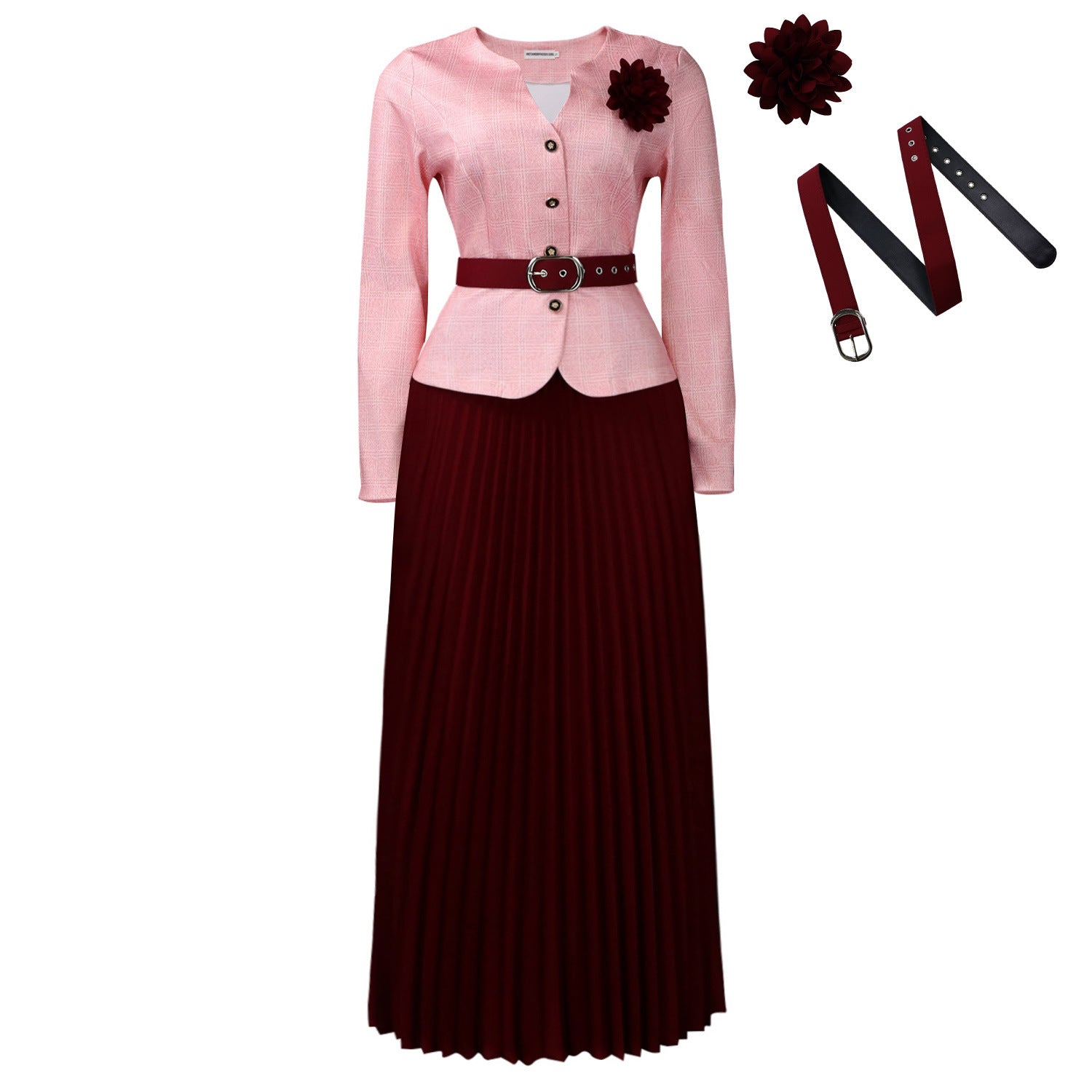 Wine Red Belt Corsage
