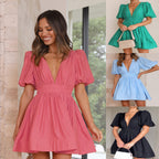 V-Neck Lantern-Sleeve Princess Dress