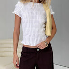 Plaid Pleated Waist Cropped Short Sleeve Top