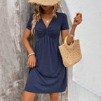 Women's Twisted V-Neck Short-Sleeve A-Line Midi Dress