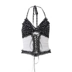 Women's Lace Contrast-Color Halter Backless Top