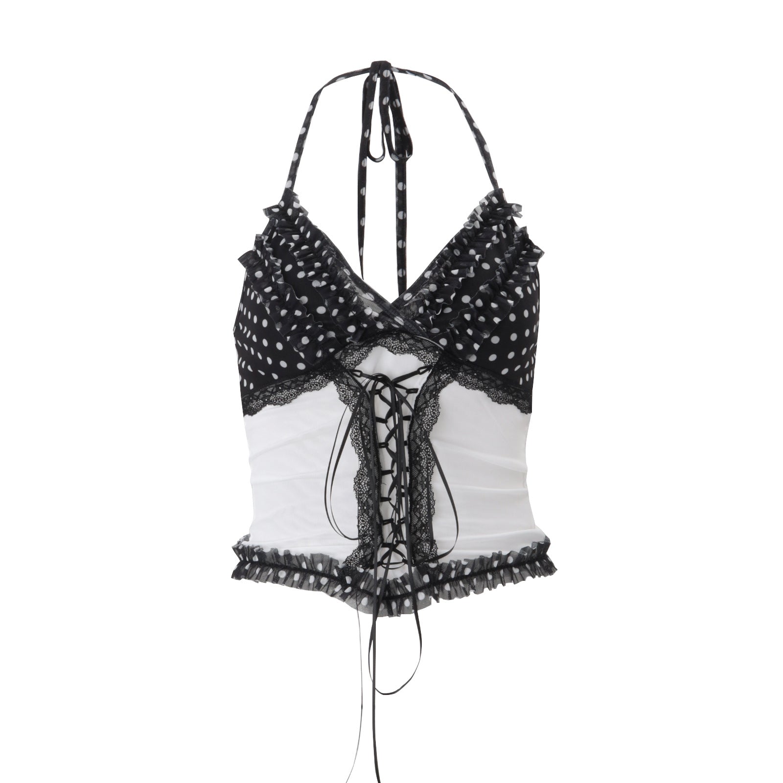 Women's Lace Contrast-Color Halter Backless Top