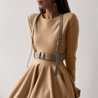 Crew-Neck Long-Sleeve Knit A-Line Mini Dress