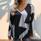 Women's Fall Women Clothing Long-Sleeved Casual Loose Color Matching Top For Women