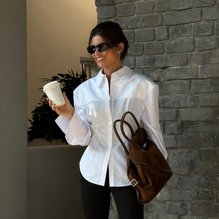 Office White Cotton Shirt High Grade Simple All Matching