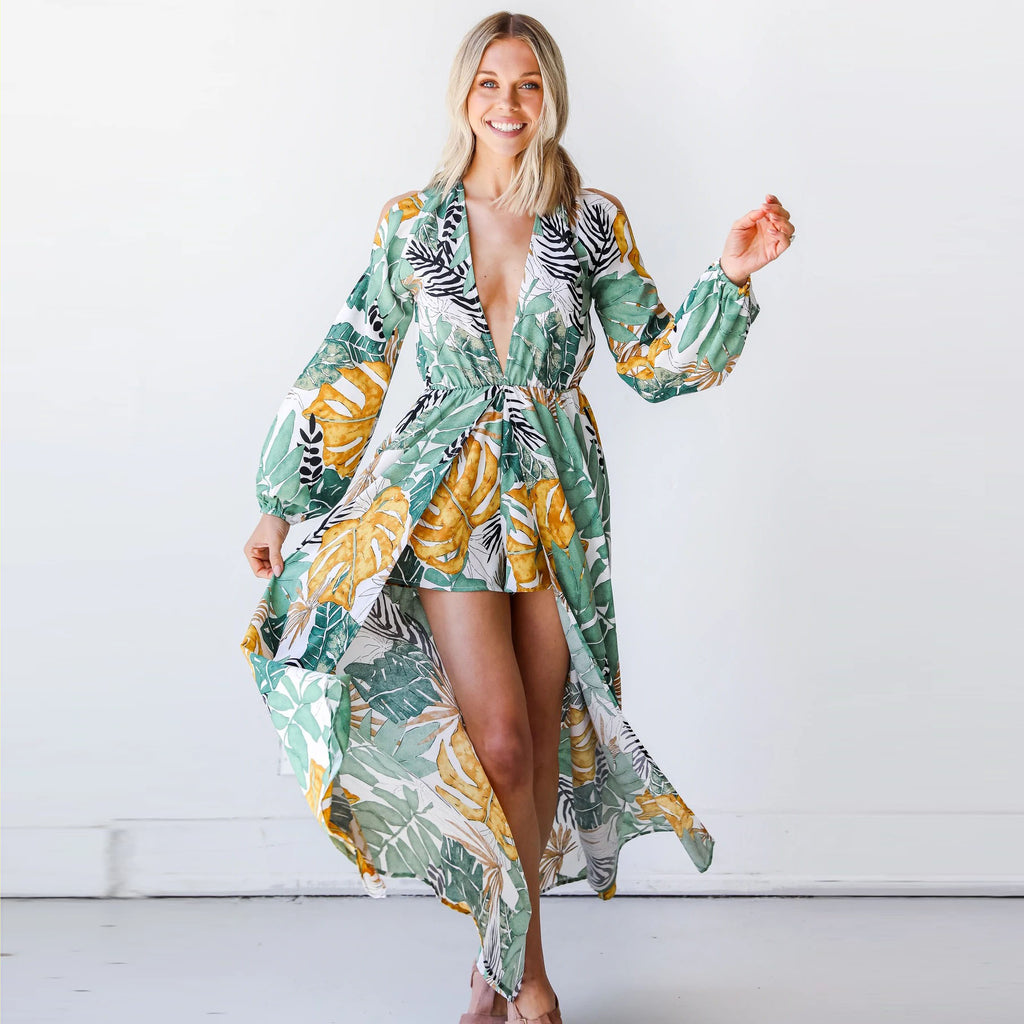 Bohemian Printed Long-Sleeve Maxi Dress