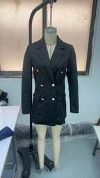 Long-sleeve winter dress in black with double-breasted gold buttons