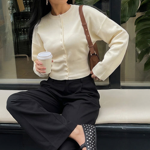 Women Clothing Autumn Simple Holiday Knitted Cardigan Slim Top