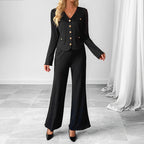 Autumn Winter Elegant Casual Simple Coat Solid Color Wide Leg Pants Two-Piece Set