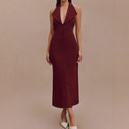Women's Halter Backless Split A-Line Maxi Dress
