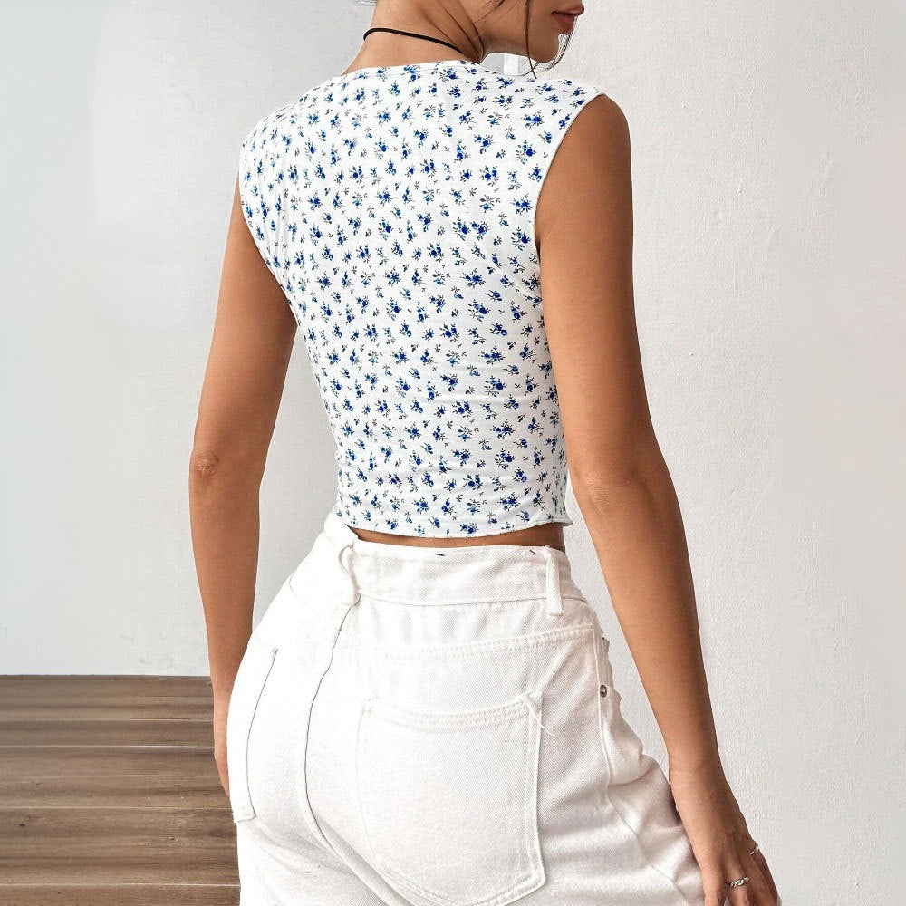 Women's Fresh Sweet Spring Summer Floral Short Cropped Top