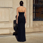 Women's High End Slim Fit Tube Top Backless Stitching Fishtail Dress Long