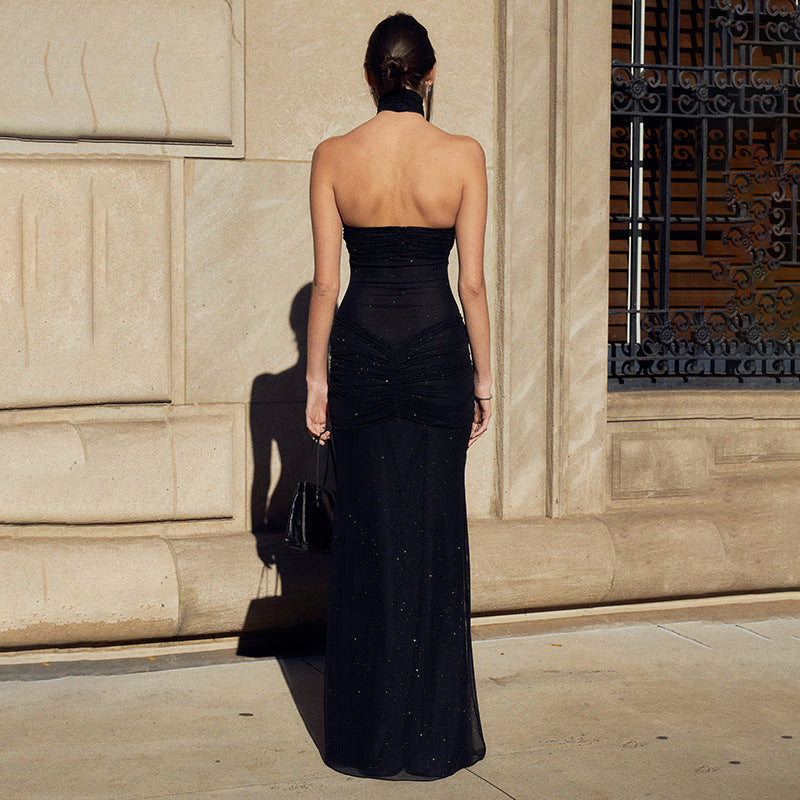 Women's High End Slim Fit Tube Top Backless Stitching Fishtail Dress Long