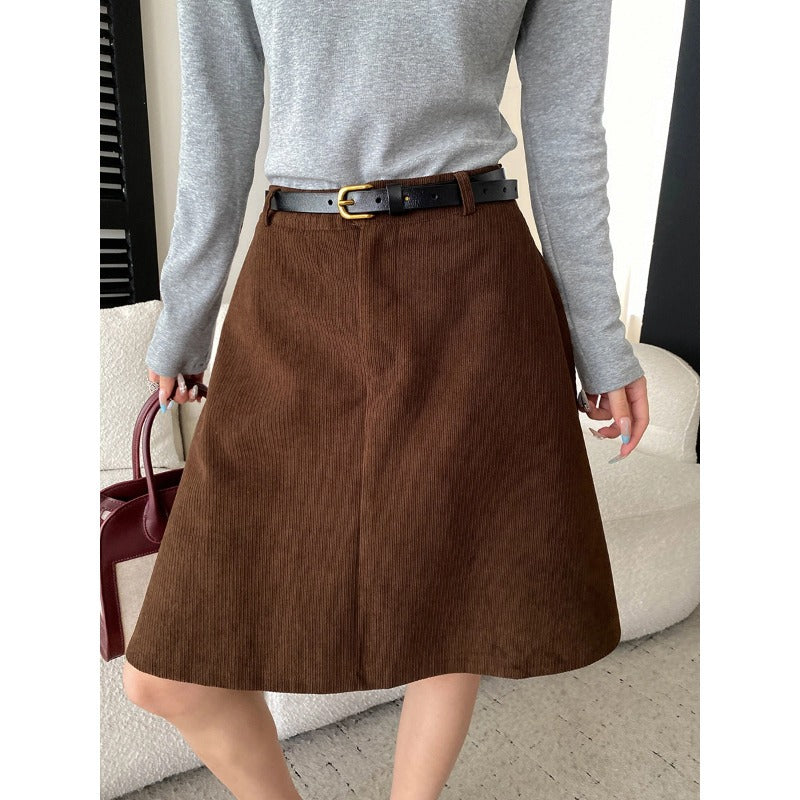 Women's High-Waisted Corduroy A-Line Skirt