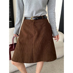 Women's High-Waisted Corduroy A-Line Skirt