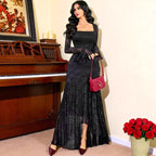 Mesh Jacquard Square Collar Irregular Asymmetric Slim Dress