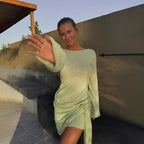 Women's Knitted Long-Sleeved Dress Backless Slim Fit Dress