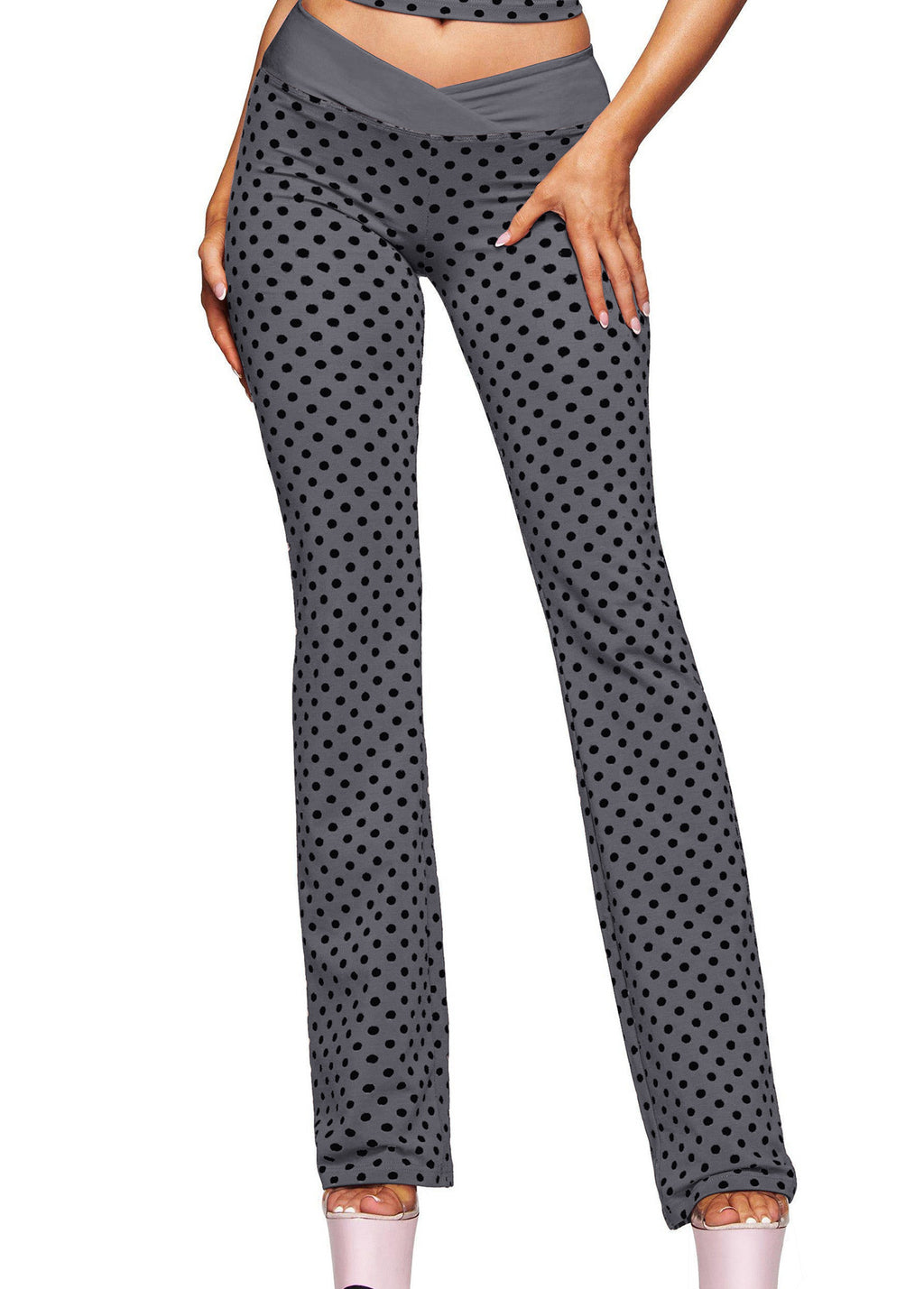 Gray polka-dot straight-leg lingerie pants with soft waistband