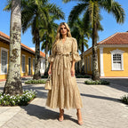 Women's Embroidered V-Neck Loose Maxi Dress