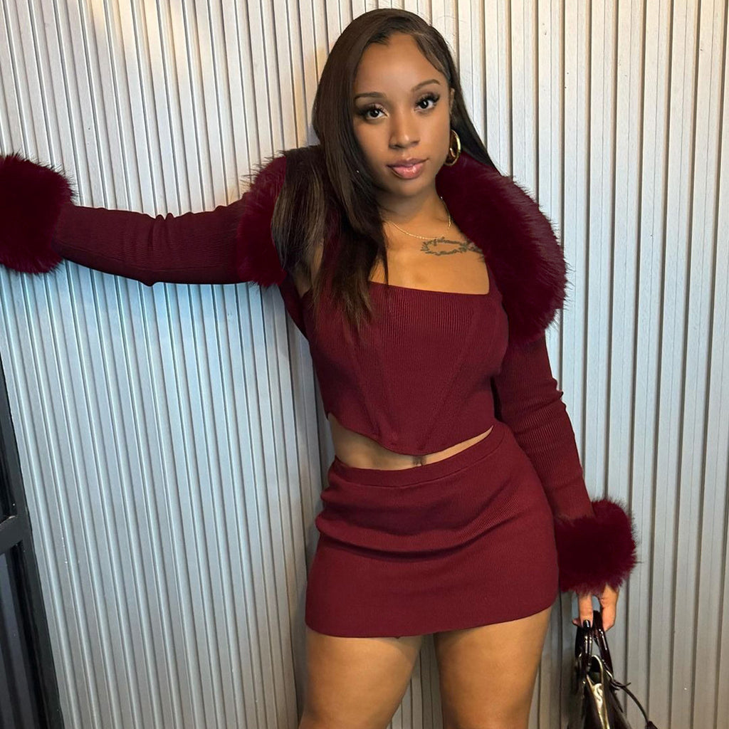 Women's Long-Sleeve Top And Skirt Two-Piece Set