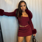 Women's Long-Sleeve Top And Skirt Two-Piece Set