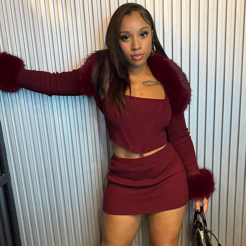 Women's Long-Sleeve Top And Skirt Two-Piece Set