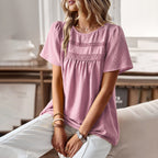 Women's Jacquard Patchwork Blouse – Relaxed Crew Neck