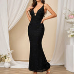 Women's Mesh Camisole V Neck Square Silver Strip Backless Sheath Dress