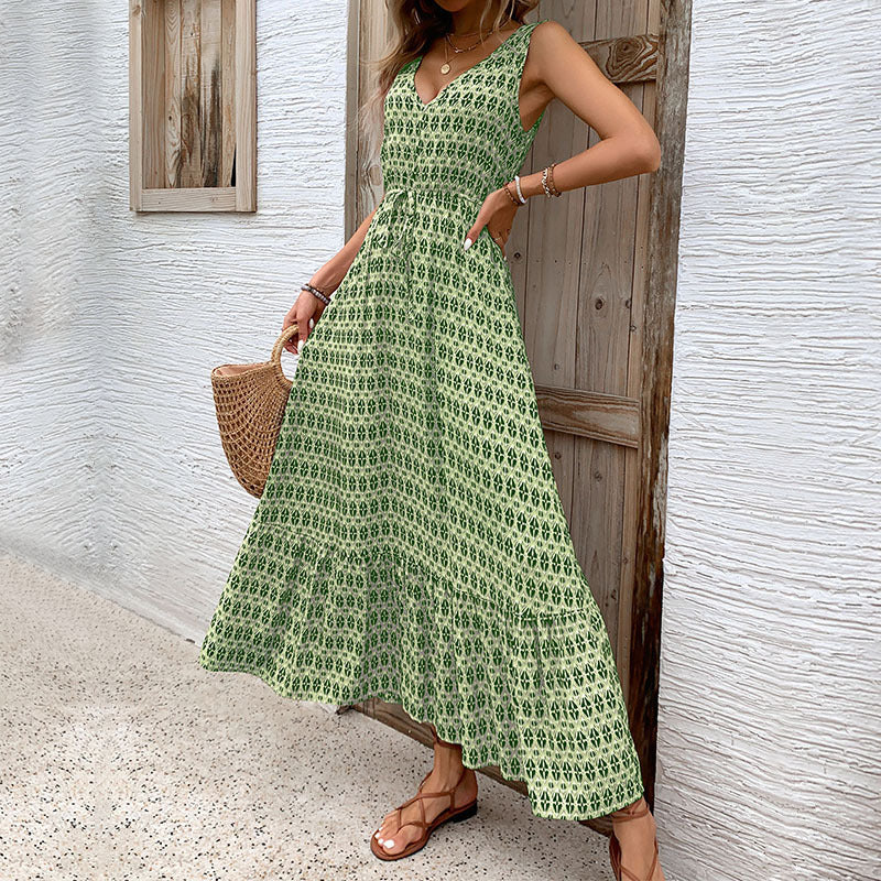 Summer Rhombus Prints Sleeveless Dress
