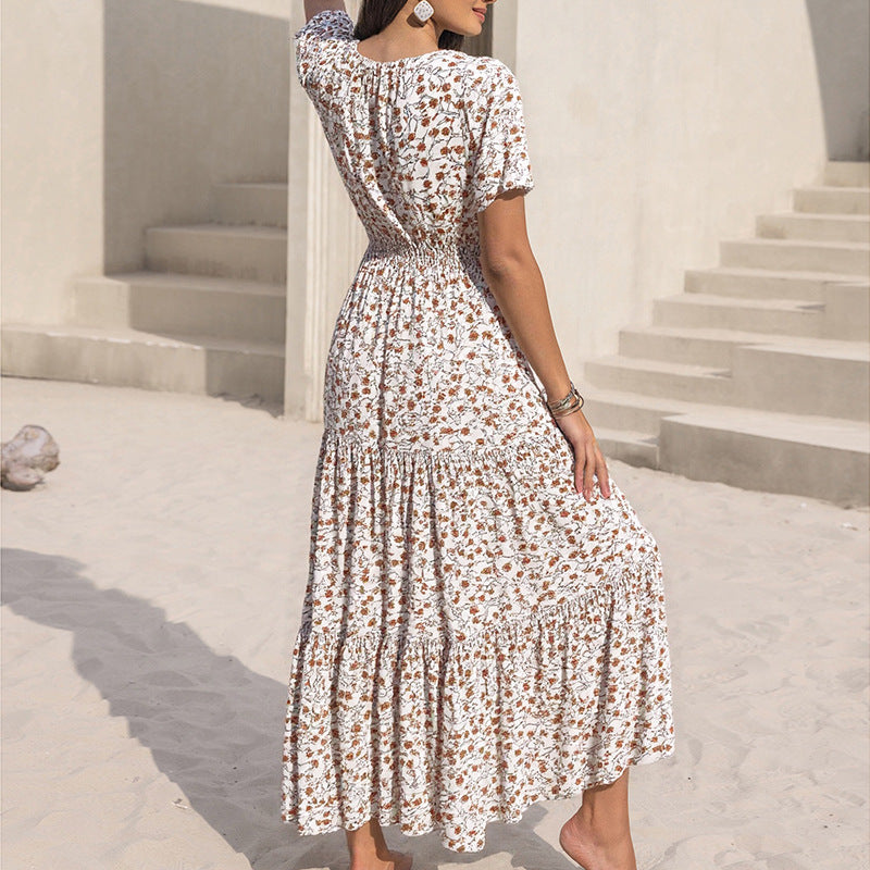 Women's Bohemian Floral V-Neck Swing Dress