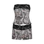 Women's Animal Print Two Piece Set Lace Slim Fit Patchwork Tube Top