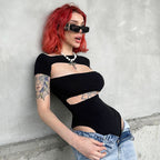 Women's Short Sleeve Cutout Slim Jumpsuit