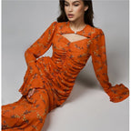 Women's Pleated Printed Chiffon Maxi Dress