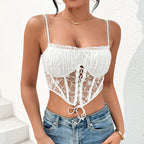 's High Grade Mesh Pleated Wooden Ear Breasted Strap Boning