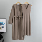 Graceful Knitted Cardigan Coat Sleeveless Vest Two-Piece Set