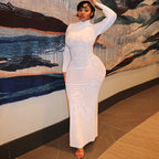 Elegant Slim Women Sexy Backless Hip Dress Stand Collar Long Sleeve Solid Color Slimming Maxi Dress