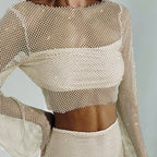 Women's Sleeve Mesh Sequin Sling Top And Skirt Two-Piece Set