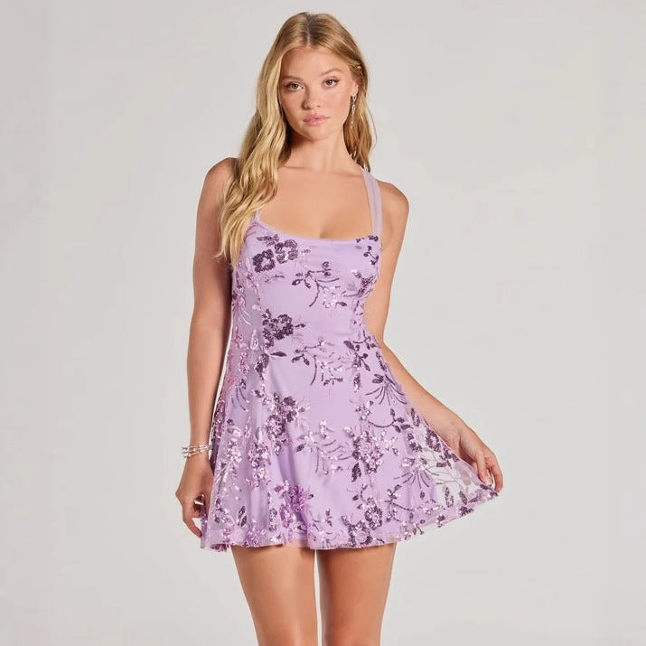 Women's Sequin Spaghetti-Strap Backless Bodycon Mini Dress