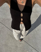 Women's Cutout V-Neck Knit Vest Top