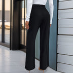 Solid Color With Buckle High Waist Straight Pants