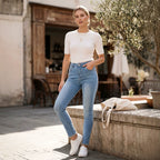 Tight Diamond Decorations Bow Decoration Elastic Slimming High Waist Women Denim Skinny Pants