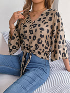 Women's Leopard Print Self Tie Chiffon Shirt