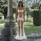 Mesh Lace V-Neck Spaghetti-Strap Bodycon Maxi Dress