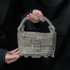 Women's Silver Beaded Woven Phone Bag