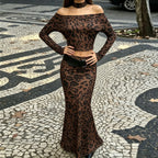 Women's Leopard Print Off-Shoulder Top And Skirt Set