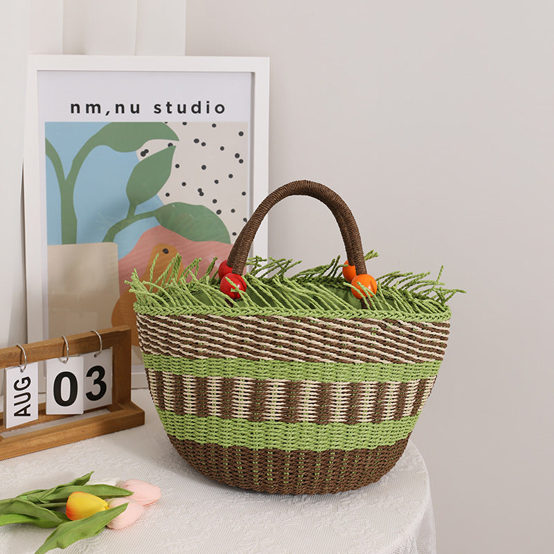 Women's Colorful Beaded Woven Straw Bag